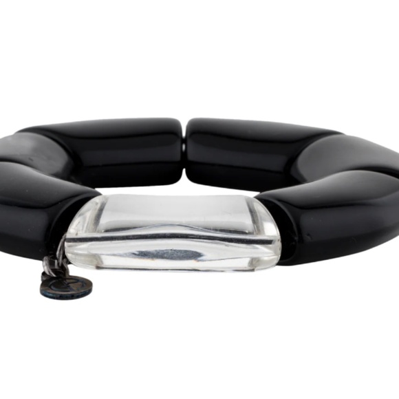 Giorgio Armani Resin Stretch Bracelet black new lucite gorgeous - Picture 2 of 7